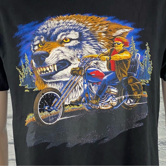 Vintage Oneita Wolf and Motorcycle Tee - Picture 2 of 6
